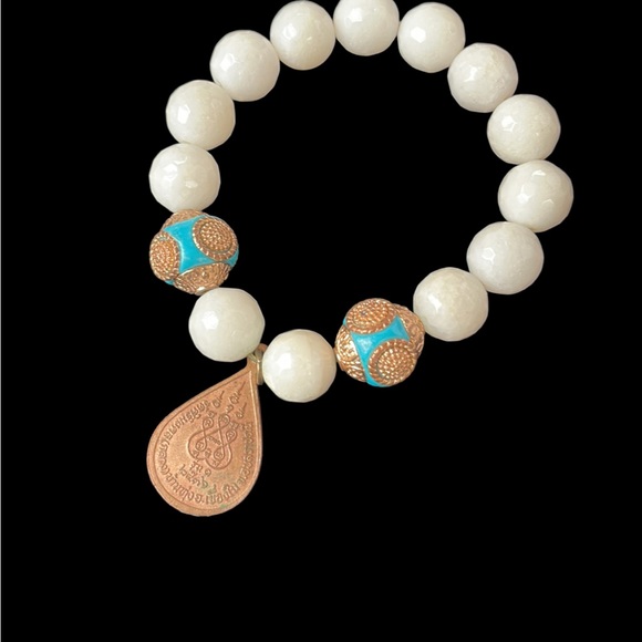 BRACELETS set of 2, turquoise white colored beads with cross & charm - Picture 4 of 7